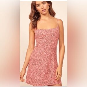 Reformation Yasmin Red Mini Dress Abstract White Print size 2 Small